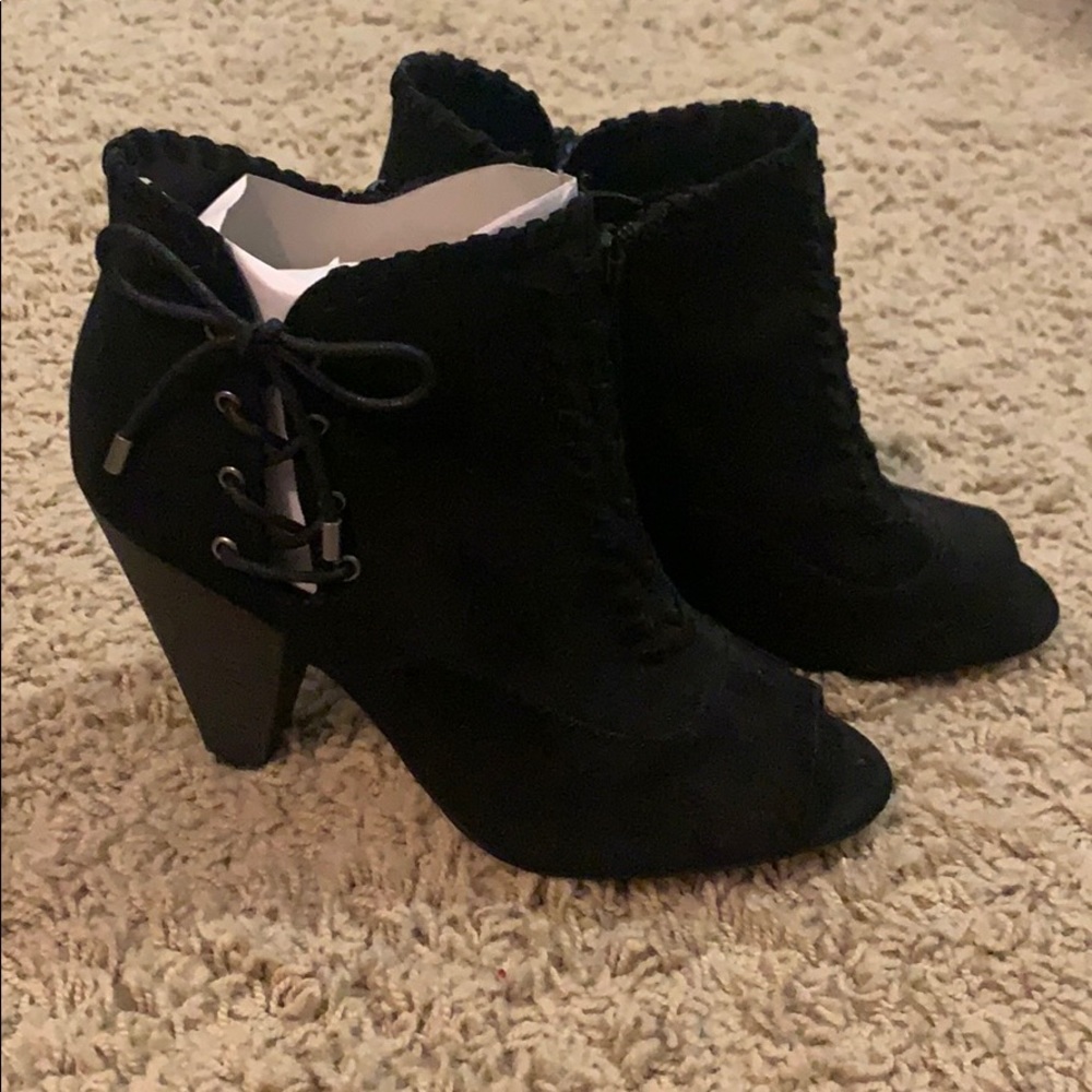 COPY - Black suede, open toe booties